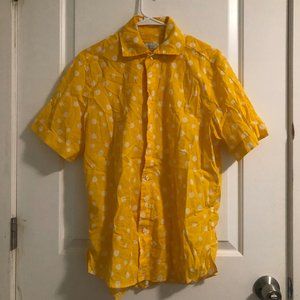 Yellow Button Down with White Polka Dots